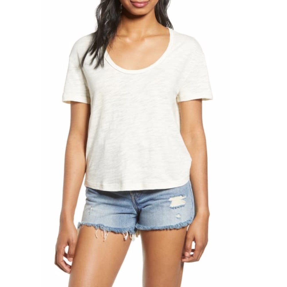 Washed Scoop Neck Tee in Ivory